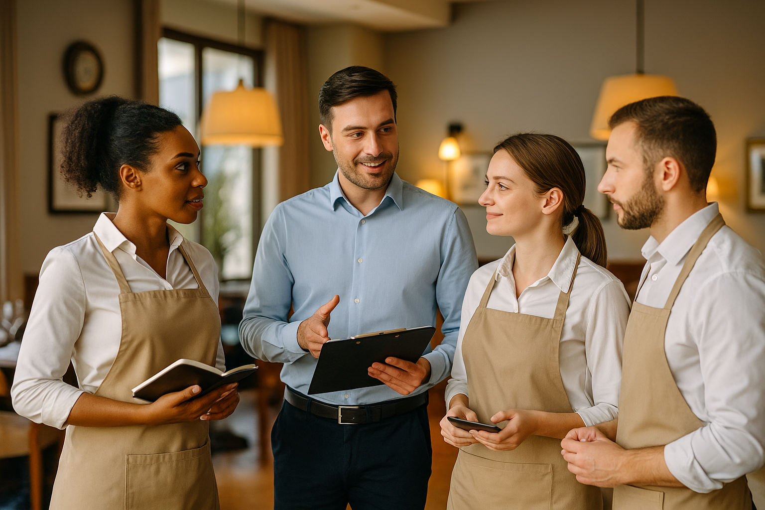 Hospitality team having a positive discussion