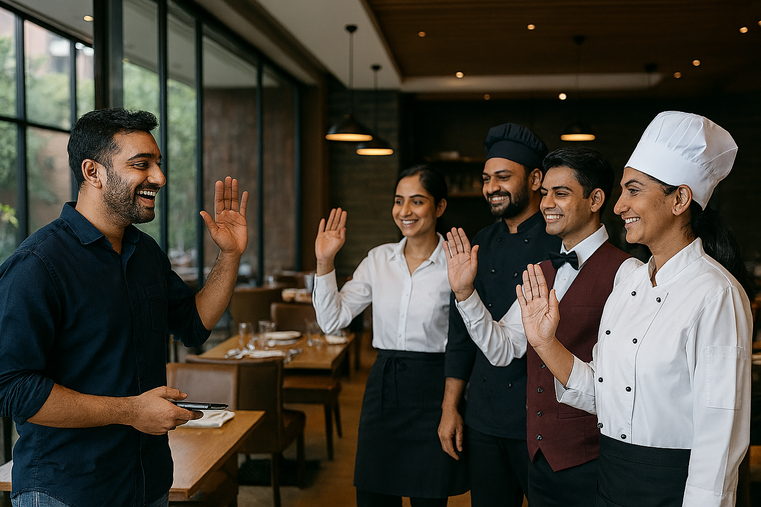 Happy guest interacting with smiling staff